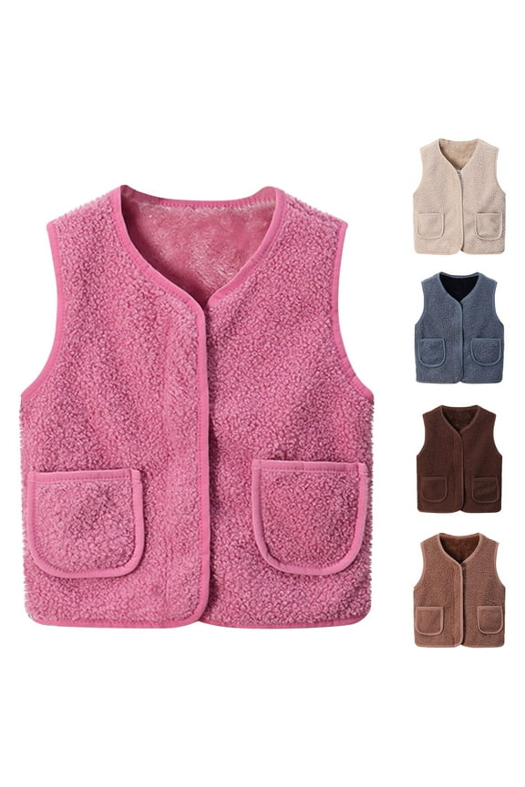 Kids Sherpa Fleece Vest with Pockets Sleeveless Warm Coat for 12 Months-12 Years Boys Girls Fall Winter Casual Layered Wear Outerwear