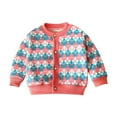 thumbnail image 1 of WRKEKC Kids Soft Knit Cardigan Baseball Collar Print Button Down Long Sleeve Thick Warm Cozy Sweater for 1-8 Years Toddlers Boys and Girls Fall Winter Stylish Casual Outwear, 1 of 3