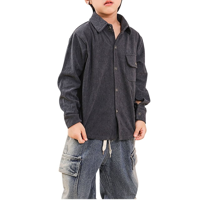 WRKEKC Kids Solid Color Corduroy Shirt Jacket Long Sleeve Pocketed Outerwear for 12 Months-10 Years Boys Girls Fall Winter