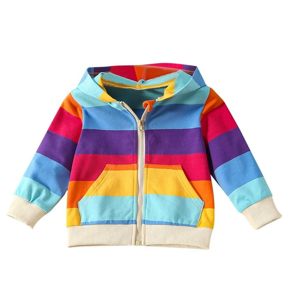 WRKEKC Kids Stripe Print Hooded Zipper Jacket Long Sleeve Colorful Casual Fall Winter Outerwear for 3-10 Years Boys and Girls