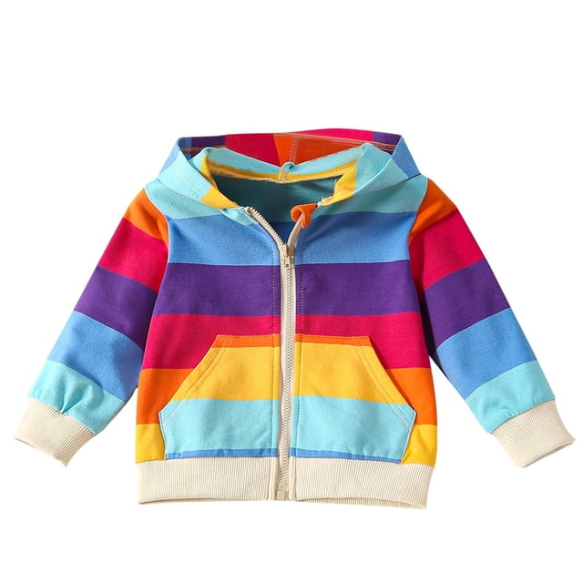 WRKEKC Kids Stripe Print Hooded Zipper Jacket Long Sleeve Colorful Casual Fall Winter Outerwear for 3-10 Years Boys and Girls