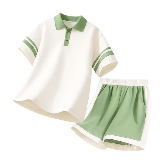 WRKEKC Kids Summer Outfits School Collared Button Down Short Sleeve Top and Elastic Waist 5 Inch Shorts Set for 4-16 Years