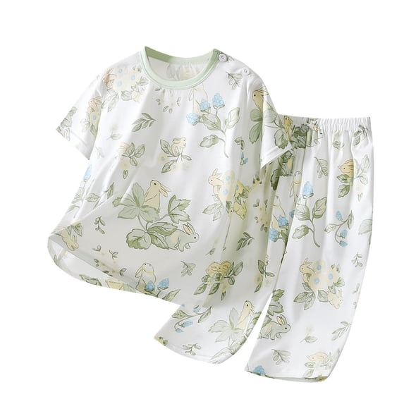 WRKEKC Kids Summer Outfits Seamless Round Neck Short Sleeve Pajama All Over Print Comfort Set for 6 Months-12 Years