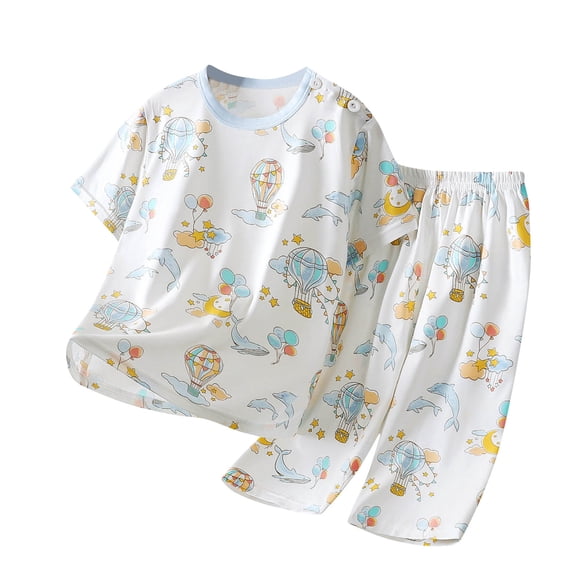 WRKEKC Kids Summer Outfits Seamless Round Neck Short Sleeve Pajama All Over Print Comfort Set for 6 Months-12 Years
