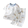 thumbnail image 1 of WRKEKC Kids Summer Outfits Seamless Round Neck Short Sleeve Pajama All Over Print Comfort Set for 6 Months-12 Years, 1 of 4