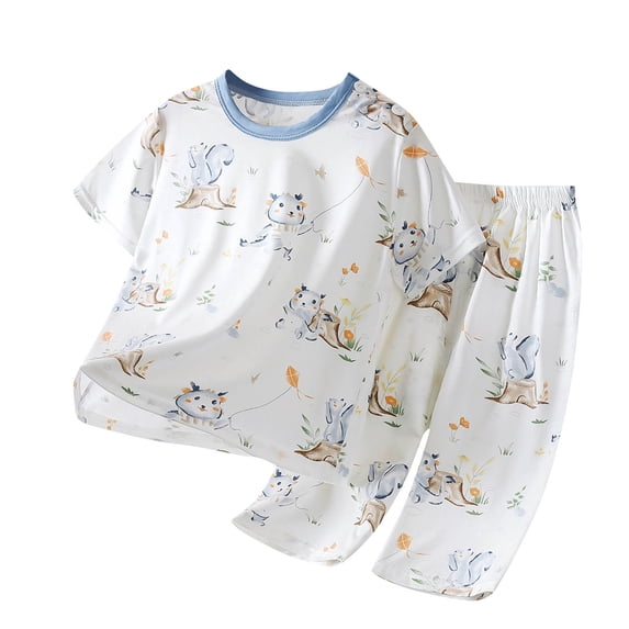 WRKEKC Kids Summer Outfits Seamless Round Neck Short Sleeve Pajama All Over Print Comfort Set for 6 Months-12 Years