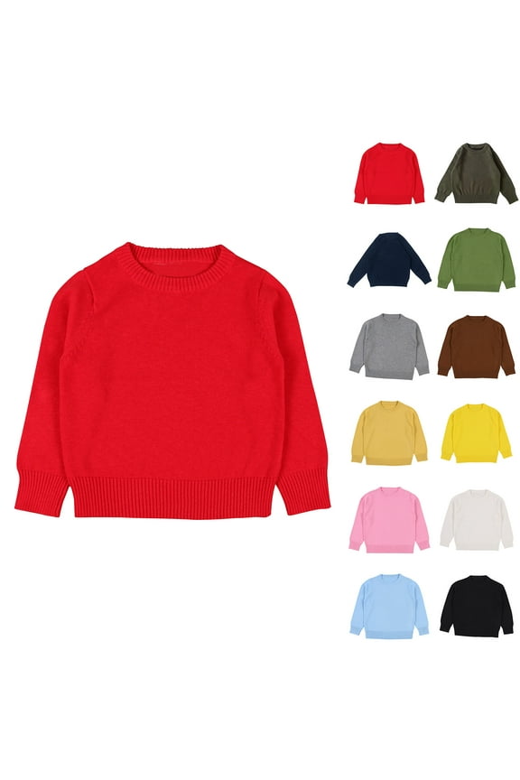 Kids Sweater Boys and Girls Solid Color Crewneck Long Sleeve Thick Warm Soft Cozy Casual Knit Sweater for Toddlers Kids Winter Fall Everyday Wear