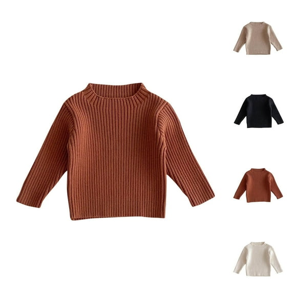 WRKEKC Kids Sweater Crew Neck Rib Knit Solid Color Long Sleeve Warm Knitted Top for Toddlers 6 Months-6 Years Cozy Fall Winter Knitwear