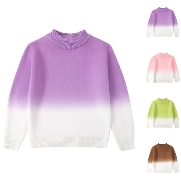 WRKEKC Kids Sweater Crewneck Thickened Gradient Color Block Knit Sweater Long Sleeve Cozy Pullover Trendy for 3 - 14 Years Boys Girls Fall Winter