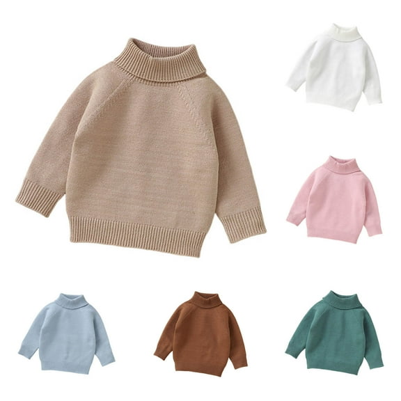 WRKEKC Kids Sweater Girls Boys Turtleneck Solid Color Long Sleeve Thickened Pullover with Ribbed Cuffs Hem Versatile Matching for 0-3 Years Fall Winter