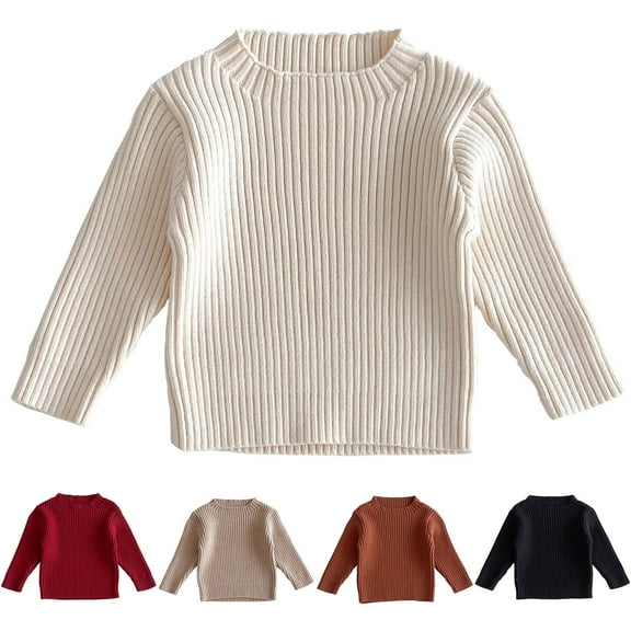 WRKEKC Kids Sweater Toddler 18 Monts-8 Years Boys Girls Long Sleeve Crewneck Solid Color Ribbed Knit Warm Winter Pullover Multiple Colors