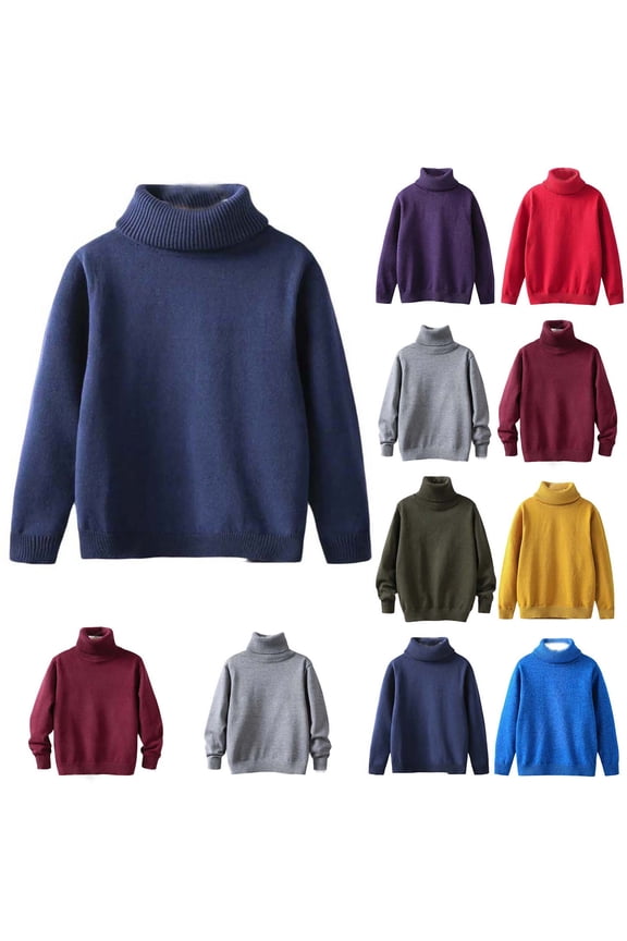 Kids Sweater Turtleneck Solid Color Soft Knit Thickened Pullover Long Sleeve Classic Versatile Warm Top for 2 - 12 Years Boys Girls Fall Winter