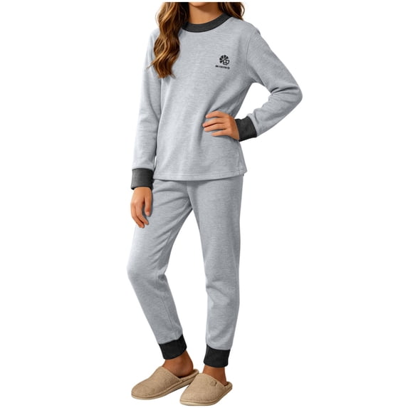 WRKEKC Kids Thermal Underwear Set Colorblock Long Sleeve Top and Cuffed Pants 2 Piece Sleep Set for 4-16 Years