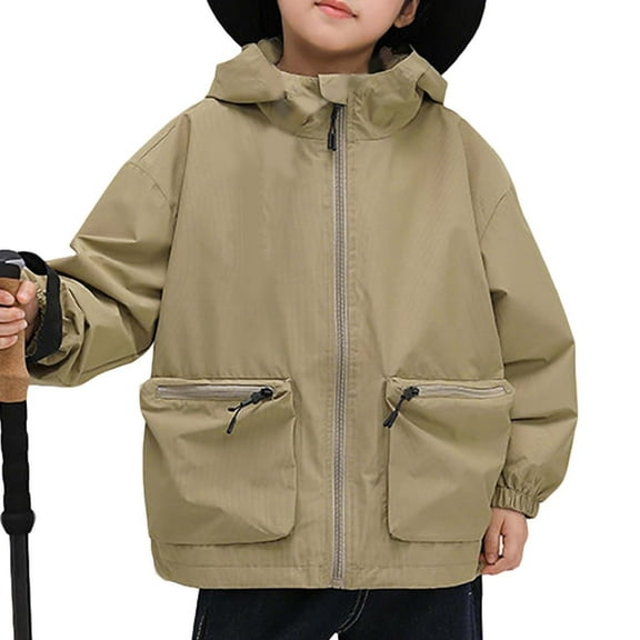 WRKEKC Kids Water-Resistant Windbreaker Jacket Hooded Full-Zip Long Sleeve Solid Color with Pockets Lightweight for Boys and Girls 7-15 Years Fall Winter Outerwear