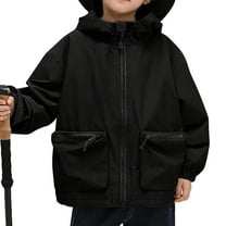 WRKEKC Kids Water-Resistant Windbreaker Jacket Hooded Full-Zip Long Sleeve Solid Color with Pockets Lightweight for Boys and Girls 7-15 Years Fall Winter Outerwear