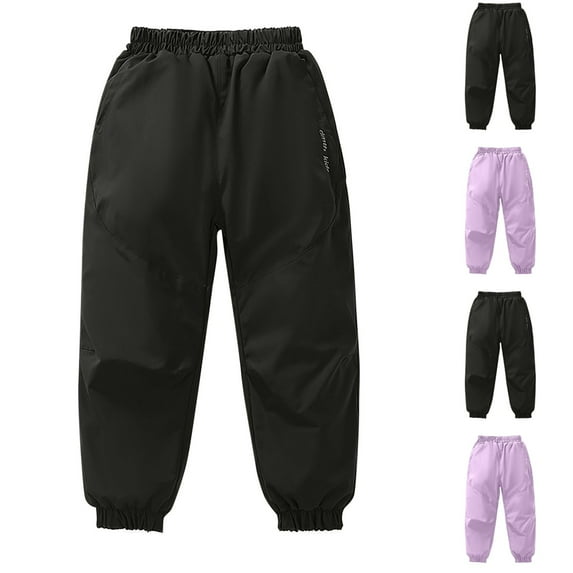 WRKEKC Kids Waterproof Cargo Pants Fleece Lined Solid Color Drawstring Adjustable Cuffs Warm Comfy Fall Winter Pants for Kids 4-15 Years