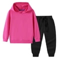 thumbnail image 1 of WRKEKC Kids Winter Outfits Color Block Hooded Long Sleeve Sweatshirt and Jogger Pants 2 Piece Casual Tracksuit Set for Kids 12 Months - 11 Years, 1 of 8