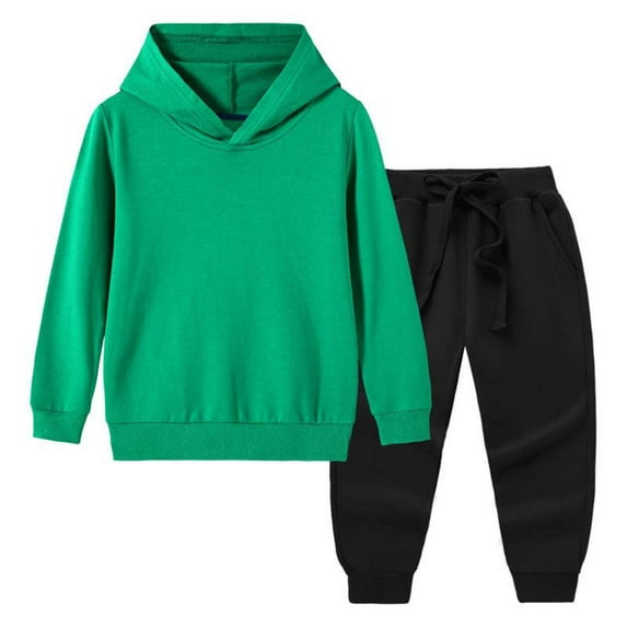 WRKEKC Kids Winter Outfits Color Block Hooded Long Sleeve Sweatshirt and Jogger Pants 2 Piece Casual Tracksuit Set for Kids 12 Months - 11 Years