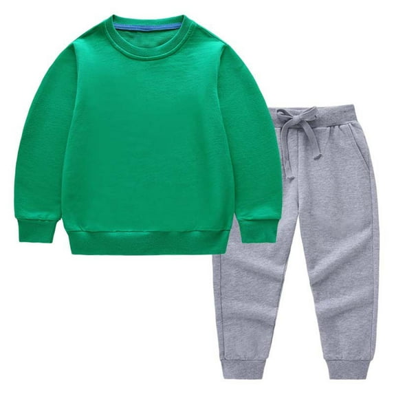 WRKEKC Kids Winter Outfits Solid Color Long Sleeve Crew Neck Sweatshirt and Jogger Pants 2 Piece Casual Set for Kids 12 Months - 11 Years