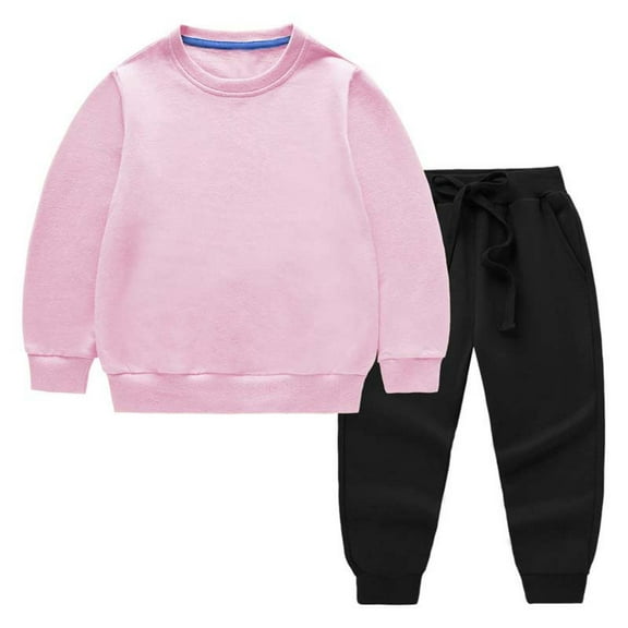 WRKEKC Kids Winter Outfits Solid Color Long Sleeve Crew Neck Sweatshirt and Jogger Pants 2 Piece Casual Set for Kids 12 Months - 11 Years