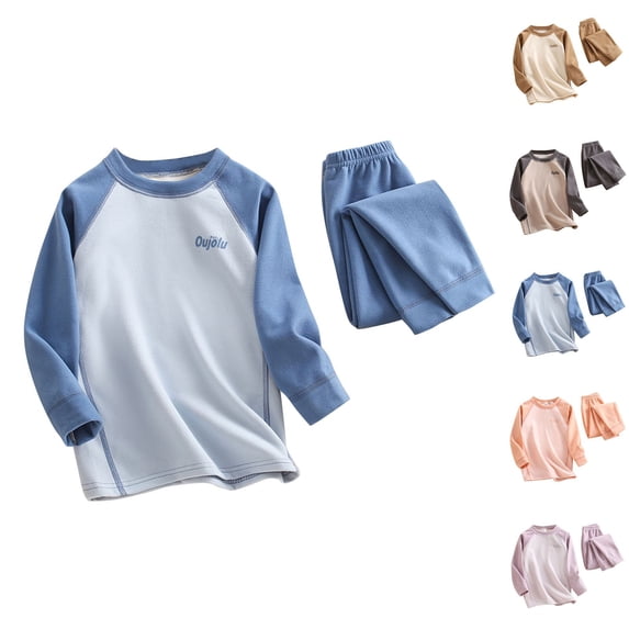 WRKEKC Kids Winter Outfits for Girls Boys 6 Months-18 Years Raglan Sleeve Fleece Lined Crew Neck Long Sleeve Top and Pants Two Piece Warm Fall Set