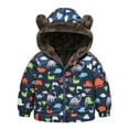 thumbnail image 1 of WRKEKC Kids Winter Puffer Jackets with Hood Dinosaur Print Long Sleeve Fleece Lined Windproof Outerwear Coat for 12 Months-5 Years Boys and Girls, 1 of 9