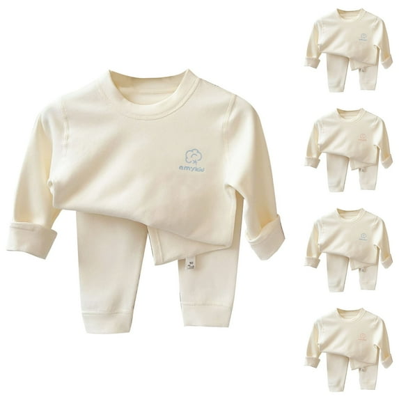 WRKEKC Kids Winter Thermal Underwear Set 2-Piece Soft Solid Color Organic Cotton Crewneck Long-Sleeve Top and Pants Cozy Sleepwear 1-16 Years