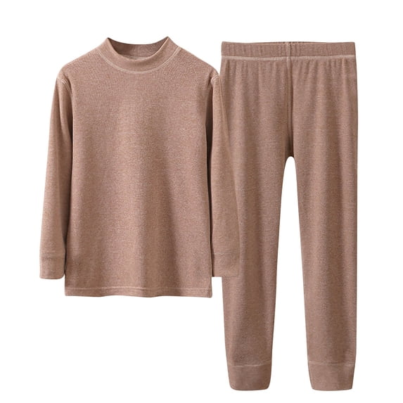WRKEKC Kids Winter Thermal Underwear Set Solid Color Mock Neck Long Sleeve Top and Pants 2 Piece Loungewear Sleepwear Set for Kids 3 - 15 Years