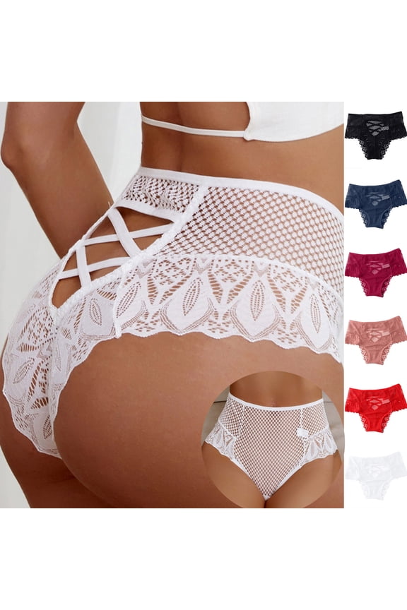 Lace Underwear for Women High Waist Bow Tie Cross Strap Bikini Panties Soft Comfort Daily Soft