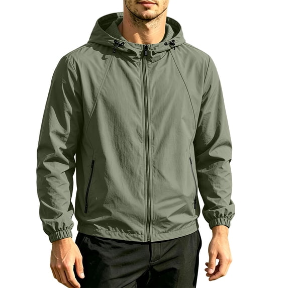 WRKEKC Lightweight Hooded Windbreaker for Men Quick Dry Zip-Up Casual Outerwear with Elastic Cuffs for Everyday Outdoor Activities