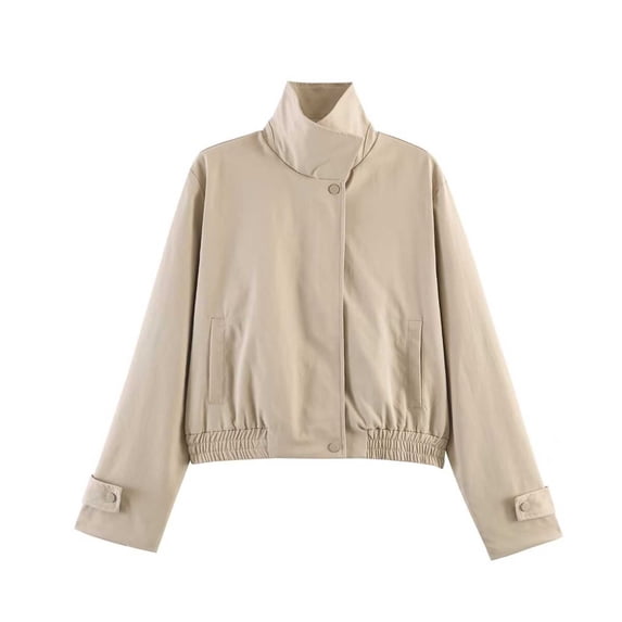 WRKEKC Lightweight Jacket for Women Solid Color Long Sleeve Zip Up Button Front Lapel Collar Casual Jacket with Pockets