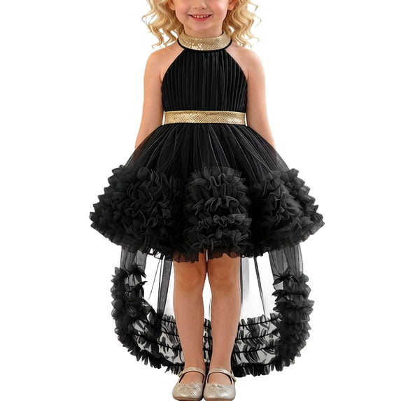 WRKEKC Little Girls Dresses Sleeveless Halneck Tulle Train Layered Cake Toddler Pageant Dress Breathable for 0-4 Years