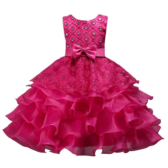 WRKEKC Little Girls Dresses Sleeveless Mesh Embroidered Ruffled Hem Birthday Flower Girl Dress Breathable for 3-15 Years