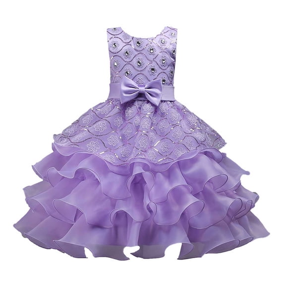 WRKEKC Little Girls Dresses Sleeveless Mesh Embroidered Ruffled Hem Birthday Flower Girl Dress Breathable for 3-15 Years