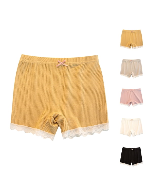 Little Girls Safety Shorts Elastic Waist Waffle Fabric Lace Hem Bow Decor Anti Chafing Modal Under Dress Shorts For Girls 1-13 Years