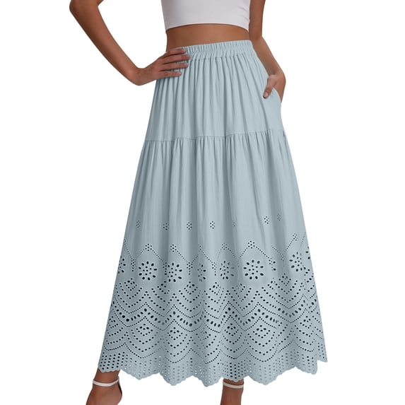 WRKEKC Long Skirts for Women High Waist Crochet Lace Maxi Skirt with Boho Embroidery and Flowy A Line Silhouette