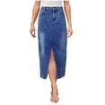 thumbnail image 1 of WRKEKC Long Skirts for Women High Waist Elastic Waist Denim Midi Skirt with Slit Vintage Straight Jean Skirt, 1 of 3