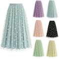 thumbnail image 1 of WRKEKC Long Skirts for Women Summer, Casual Skirts for Women, Women's Summer Floral Print Embroidery Solid Color High Waist Mesh A-Line Long Skirt, 1 of 10