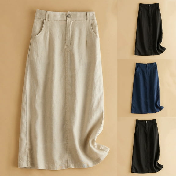 WRKEKC Long Skirts for Women Summer, Summer Skirts for Women, Women's Summer Solid Color Retro A-Line Loose Casual Skirt with Pockets