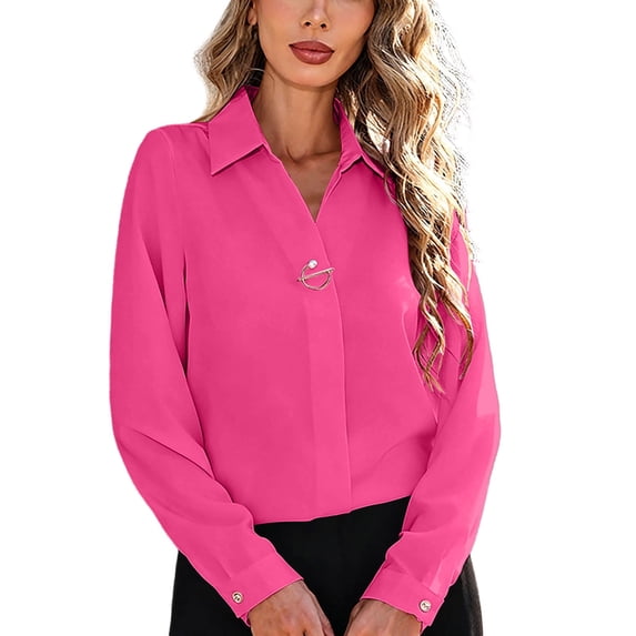 WRKEKC Long Sleeve Blouses for Women Button Front Collared Shirt with Classic Style and Breathable Cotton Blend for Office Wear