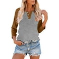 thumbnail image 1 of WRKEKC Long Sleeve Blouses for Women Crew Neck 3/4 Sleeve Color Block Henley Shirt Loose Fit Casual Top for Fall and Winter Daily Wear, 1 of 9