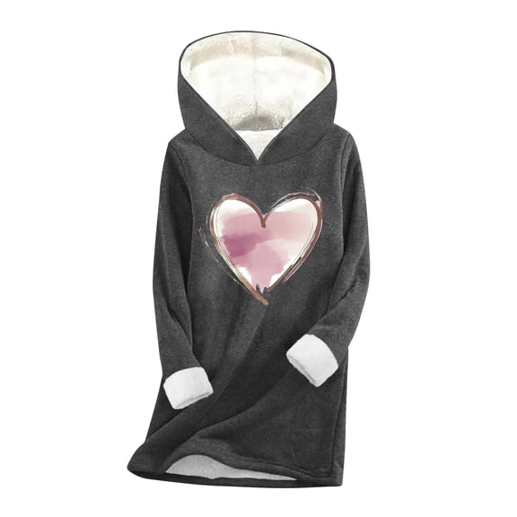 WRKEKC Long Sleeve Shirts for Women Casual Fall Winter Heart Paw Print Plus Size Loose Hooded Top Thickened Fleece Warm Fitted Layering Long Sleeve Hooded Shirt for Cold Days