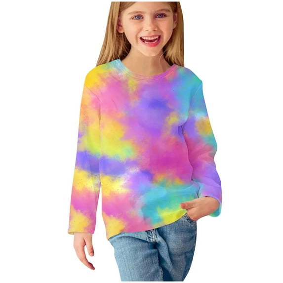 WRKEKC Long Sleeve Shirts for Girls, Girls Long Sleeve T-Shirts, Girls Fall Casual Long Sleeve Floral Print Cute Crew Neck Blouses Lightweight Tops