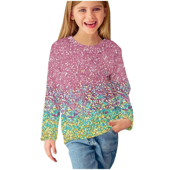 WRKEKC Long Sleeve Shirts for Girls, Girls Long Sleeve T-Shirts, Girls Fall Casual Long Sleeve Floral Print Cute Crew Neck Blouses Lightweight Tops