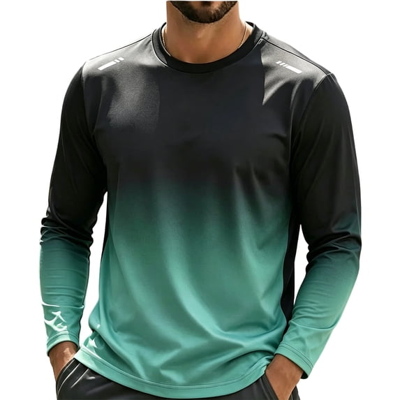 WRKEKC Long Sleeve Shirts for Men Gradient Print Raglan Crew Neck Quick Dry Lightweight Athletic Long Sleeve Tees