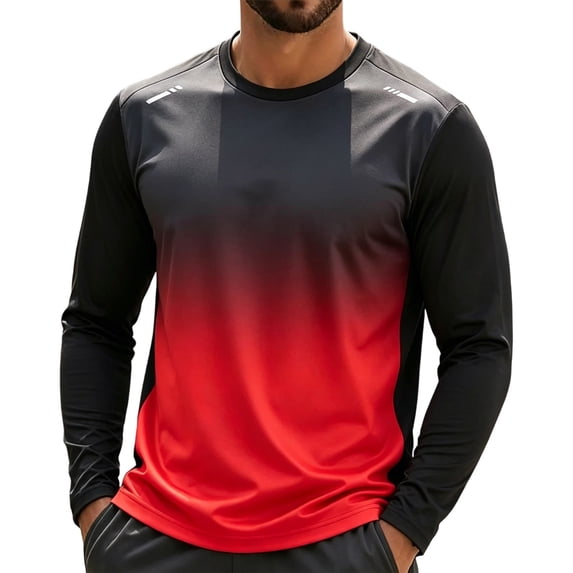 WRKEKC Long Sleeve Shirts for Men Gradient Print Raglan Crew Neck Quick Dry Lightweight Athletic Long Sleeve Tees