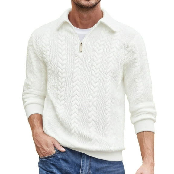 WRKEKC Long Sleeve Shirts for Men Solid Color Button Down Collared Knitted Textured Zip Front Top for Casual and Functional Wear