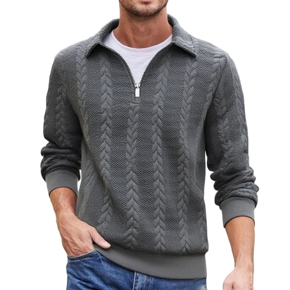 WRKEKC Long Sleeve Shirts for Men Solid Color Button Down Collared Knitted Textured Zip Front Top for Casual and Functional Wear