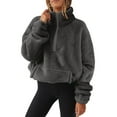 thumbnail image 1 of WRKEKC Long Sleeve Shirts for Women Double-Sided Fleece Half-Zip Loose Solid Color Pocketed Stand Collar Top for Women Casual Comfortable Wear, 1 of 6