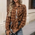 thumbnail image 1 of WRKEKC Long Sleeve Shirts for Women Plaid Print Collared Shirt with Button Detail and Pockets Oversized Fit Fall Winter Casual Outerwear, 1 of 8